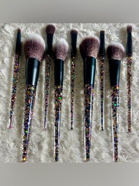NEW Set Glitter Resin Handle Makeup Face Eye Brushes NEW in Package Beauty Glam